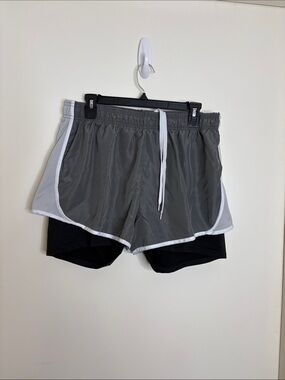 Women's Gray Athletic Layered Running Shorts with Black Liner